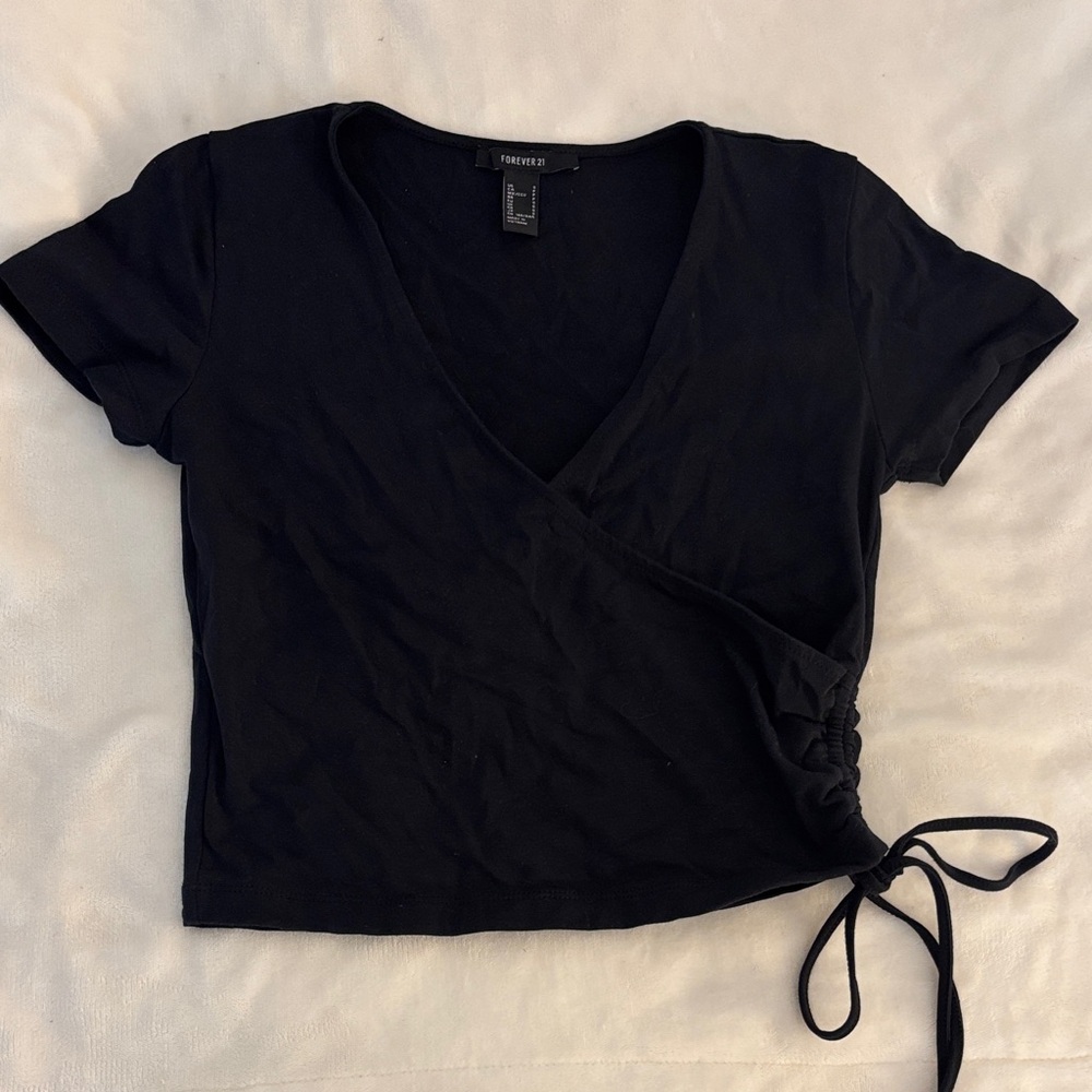 Forever 21 Black Tie-Side Crop Top